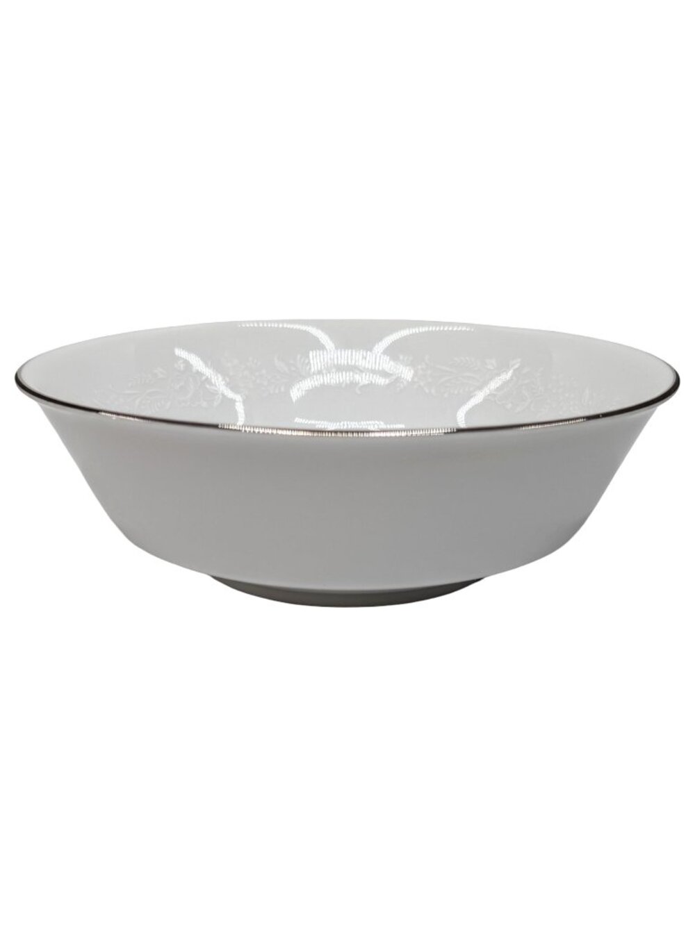 Vtg Noritake Reina Round Serving Bowl 6450Q White Porcelain Floral Embossed